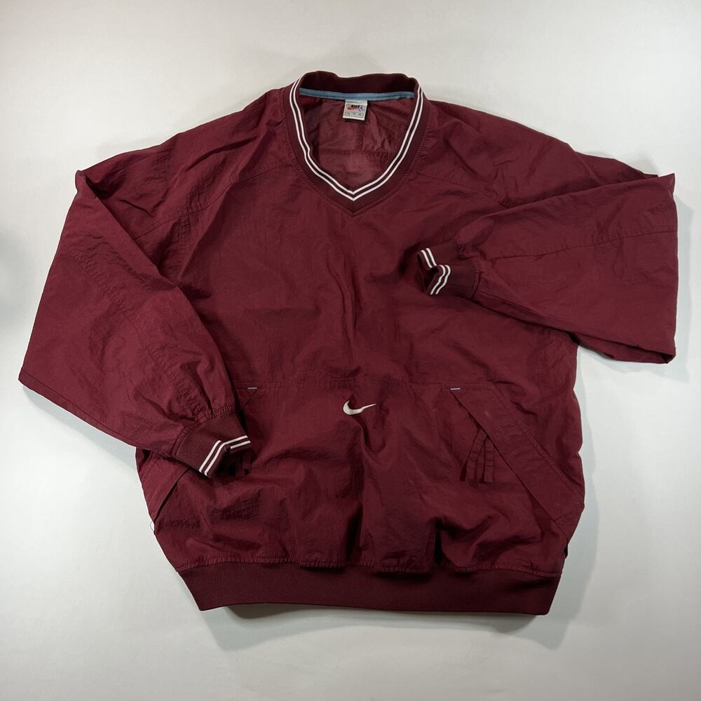 Vintage 90s Nike Center Swoosh Windbreaker V Neck Pullover Mens XL Red Pockets